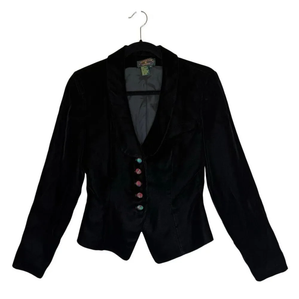 Vintage Charter Club Black Velvet Classic Holiday Blazer W/Covered Buttons Size4